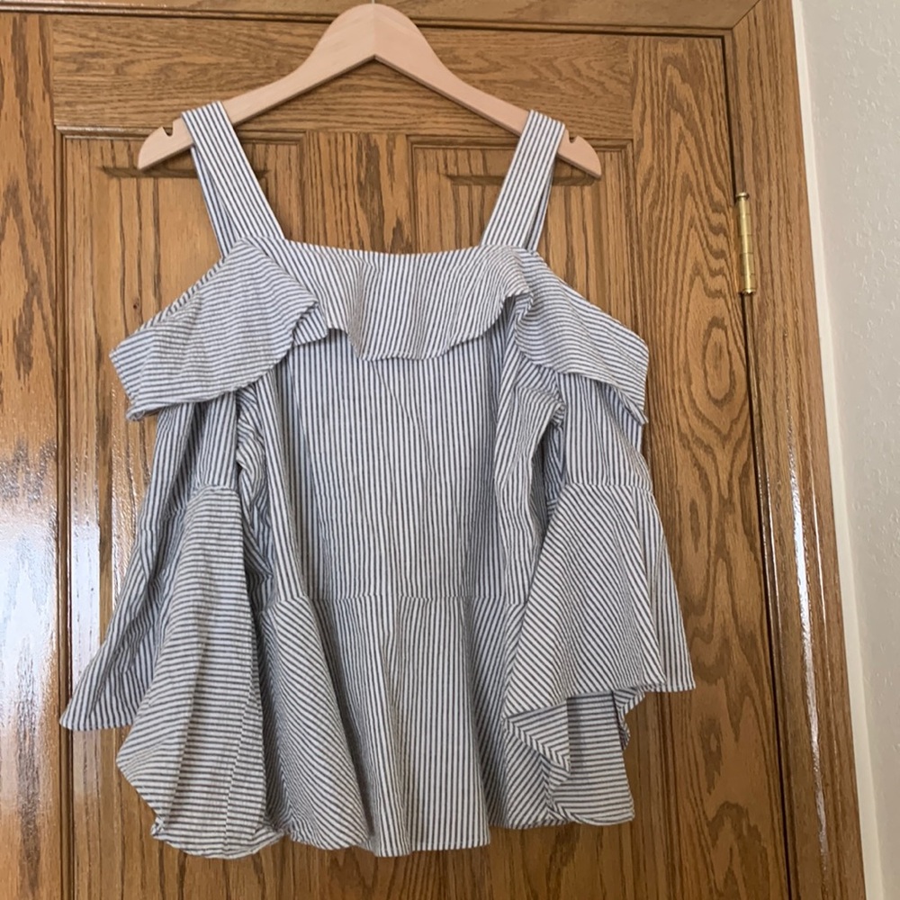 Halogen Seersucker Off the Shoulder Top